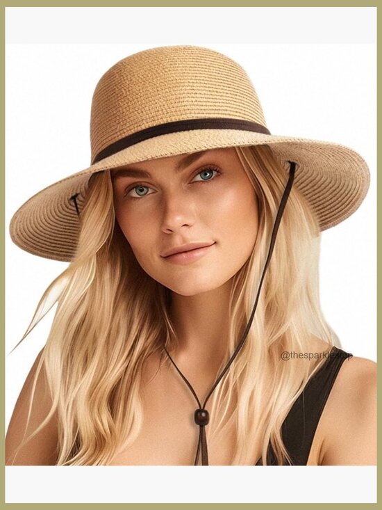 Wide Brim Sun Hat with Wind Lanyard UPF 80+ Foldable Straw main image 7
